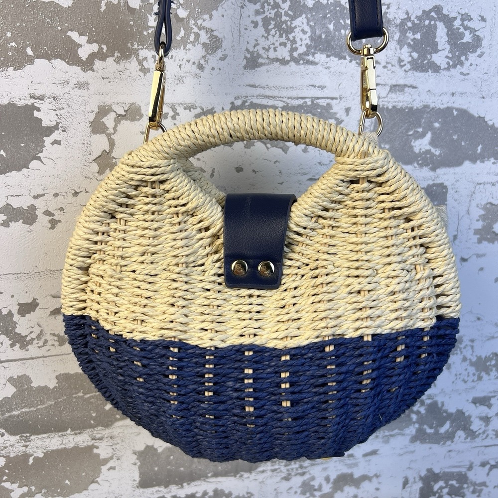 Shiraleah Chicago Straw Clamshell Mini Purse Blue Natural Beige Coastal Beach - Picture 7 of 16